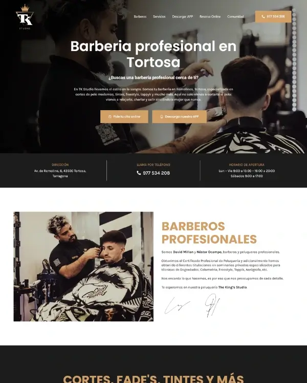 Diseño y desarrollo de página web profesional para barbería Tk Studio realizado por Seoyomi