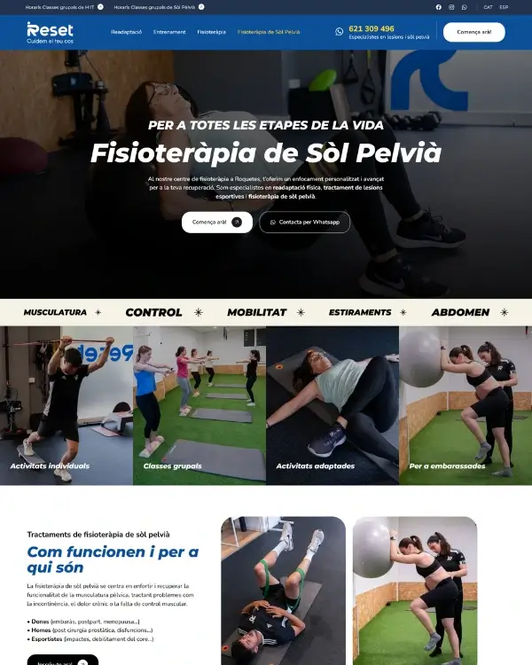 Diseño web para centro de fisioterapia RESET realizado por Seoyomi