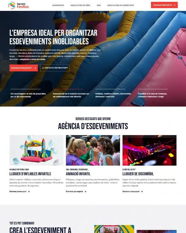 Diseño y desarrollo de página web profesional para agencia de eventos Serveis Festius realizado por Seoyomi
